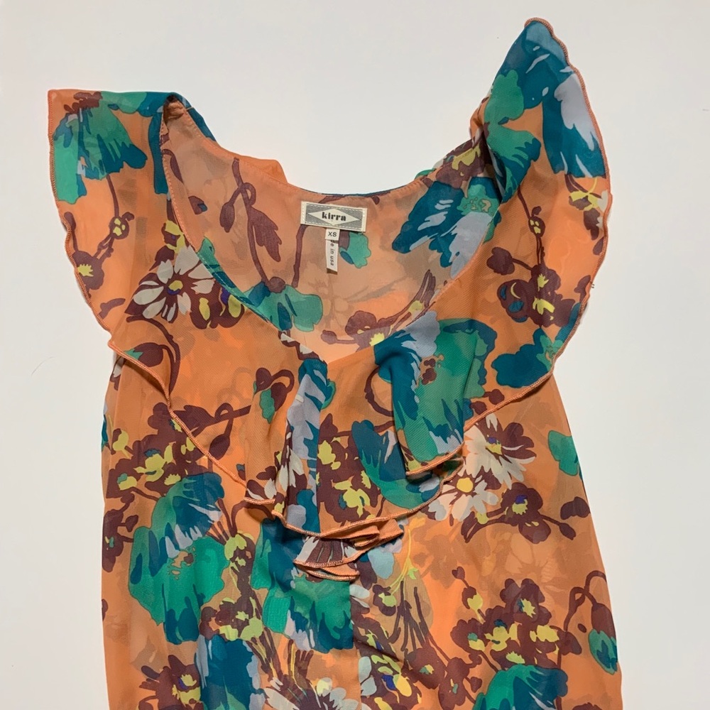 XS Kirra Sleeveless Top with Ruffle- Peach & Blue